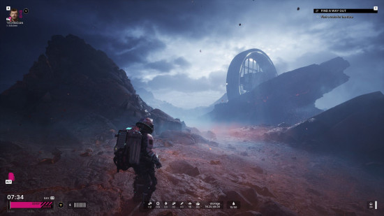 The Alters demo: A screenshot of gameplay showing a character in a spacesuit looking over a desolate landscape.