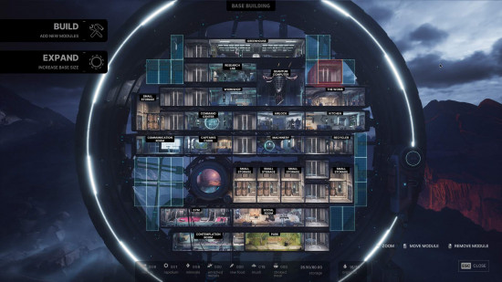 The Alters demo: A screenshot of gameplay shows the base-building mechanics, with various rooms inside a large ring.