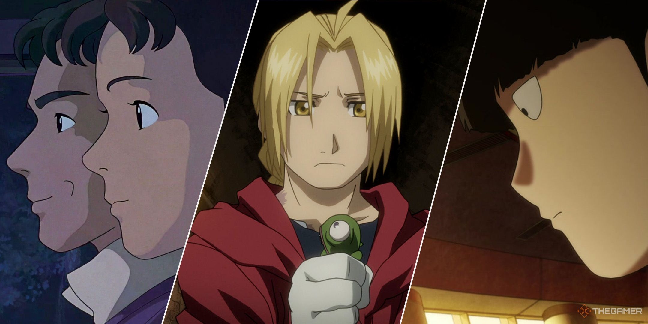 Three moody screenshots from different anime about life, from left to right: Only Yesterday (1991), Fullmetal Alchemist: Brotherhood (2009), and Mob Psycho 100 II (2019).