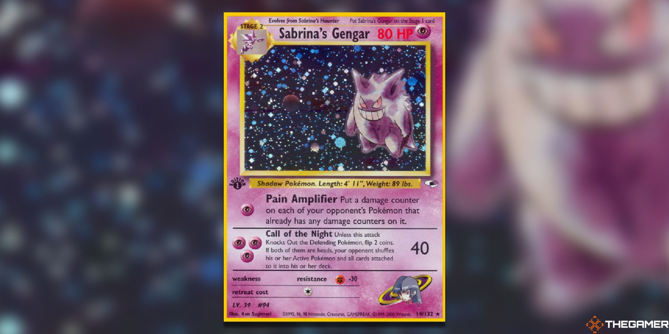 The Gym Heroes Sabrina's Gengar card art from the Pokemon TCG.