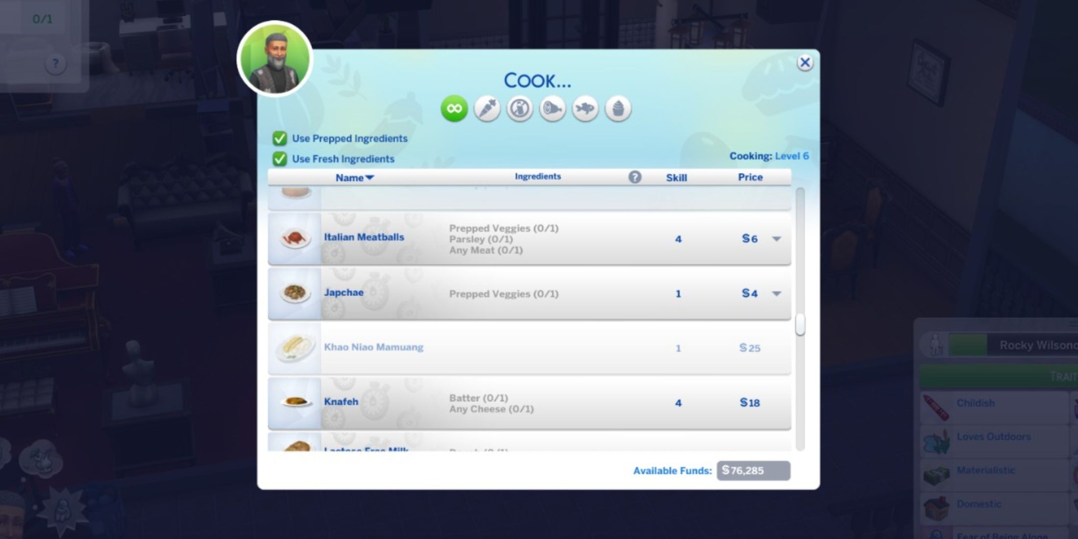 cooking japchae the sims 4