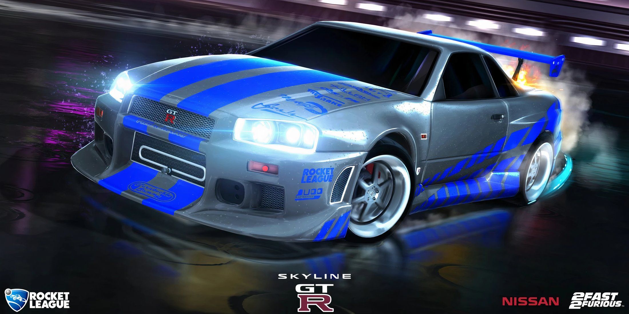 Screenshot showcasing the Nissan Skyline GT-R in Rocket League 