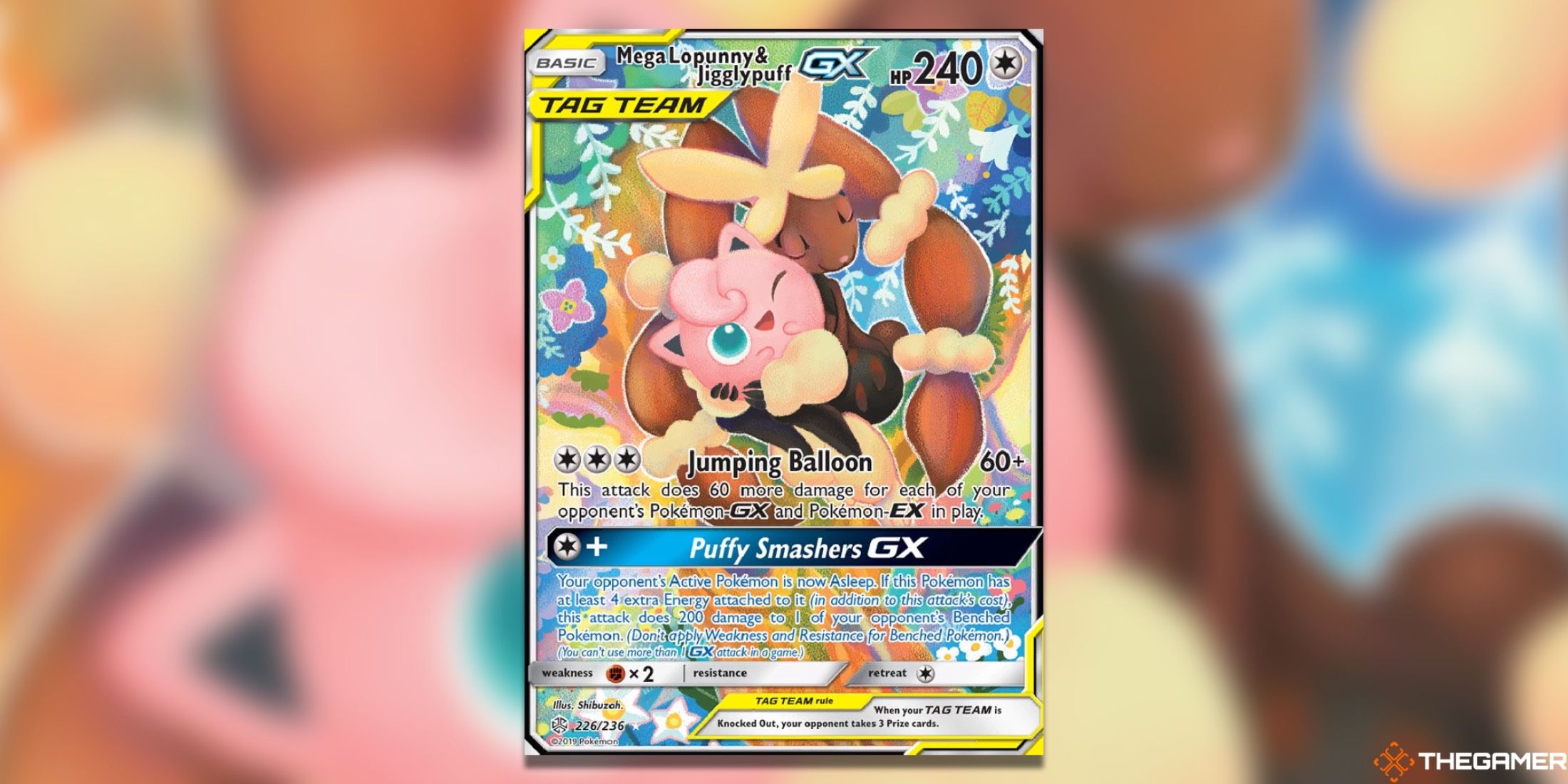 The Cosmic Eclipse Mega Lopunny&Jigglypuff from the Pokemon TCG.