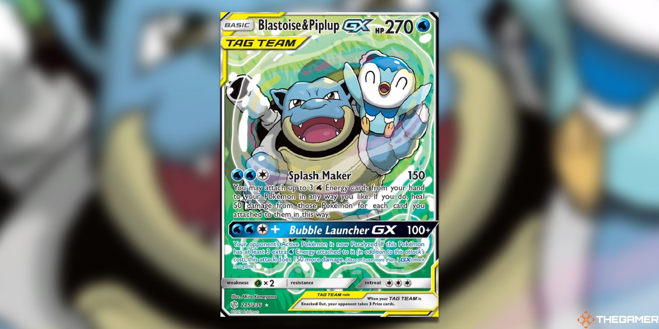 The Cosmic Eclipse Blastoise&Piplup GX from the Pokemon TCG.