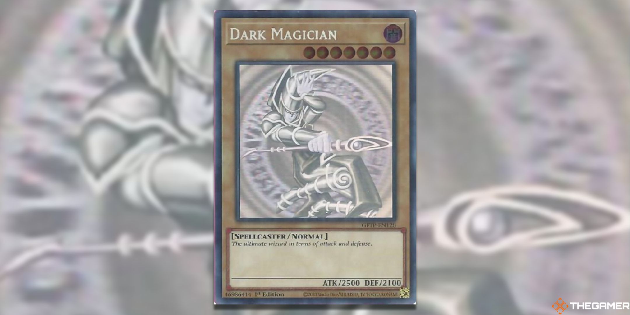 Dark Magician Yu-Gi-Oh! Ghost Rare Card Art.