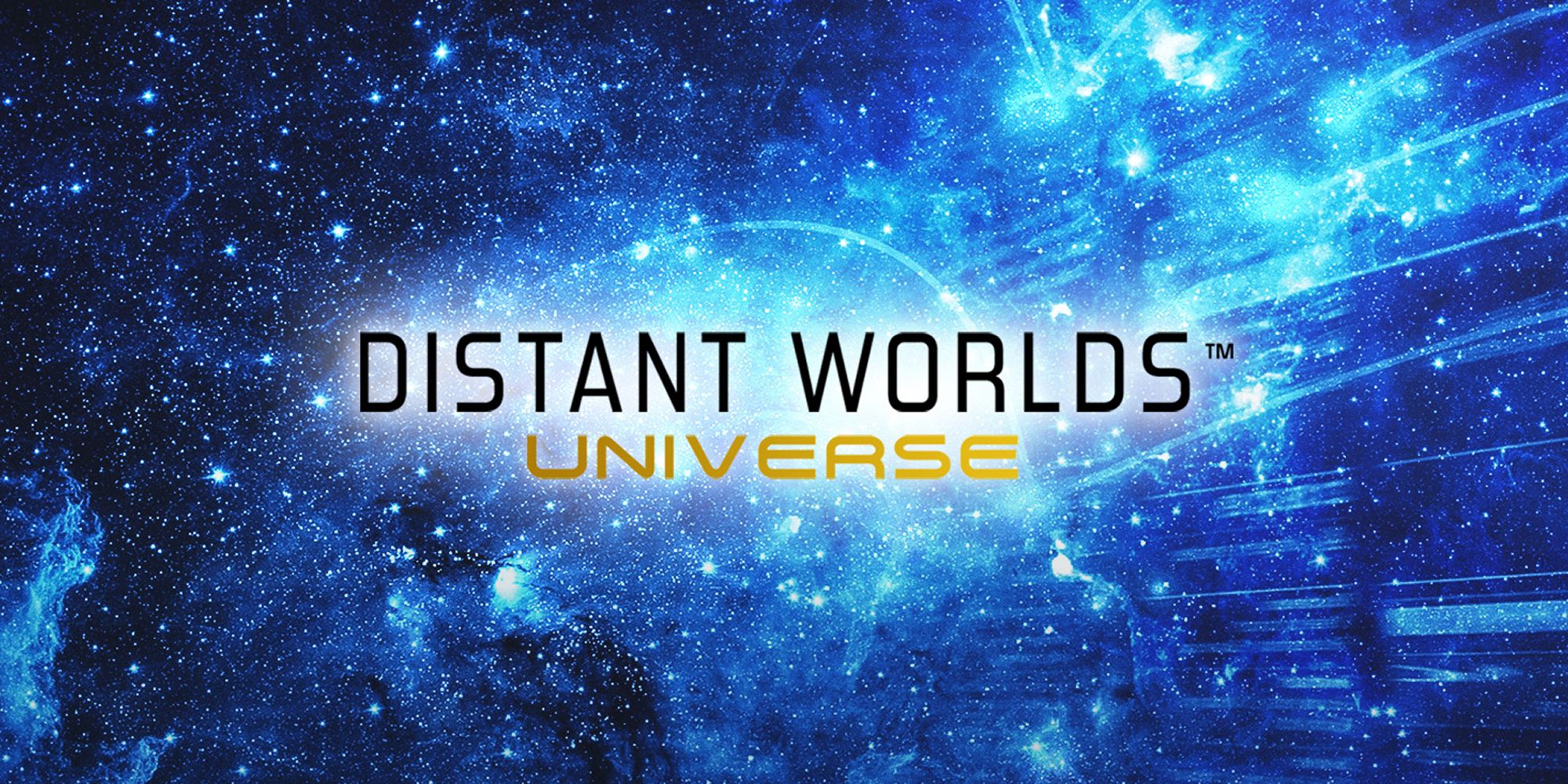 Distant Worlds Universe title art in a field of stars.