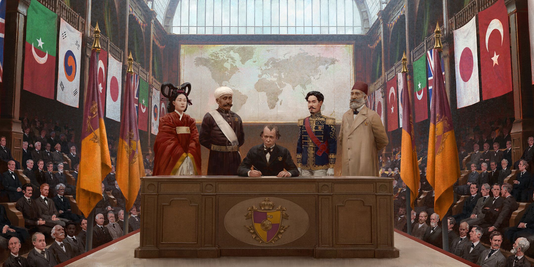 The signing of an international treaty in the key art for victoria 3: sphere of influence.