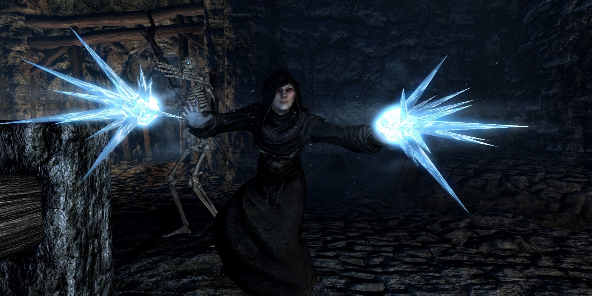 Skyrim Revamped Mod Featuring An Enemy Mage Using Frost Magic