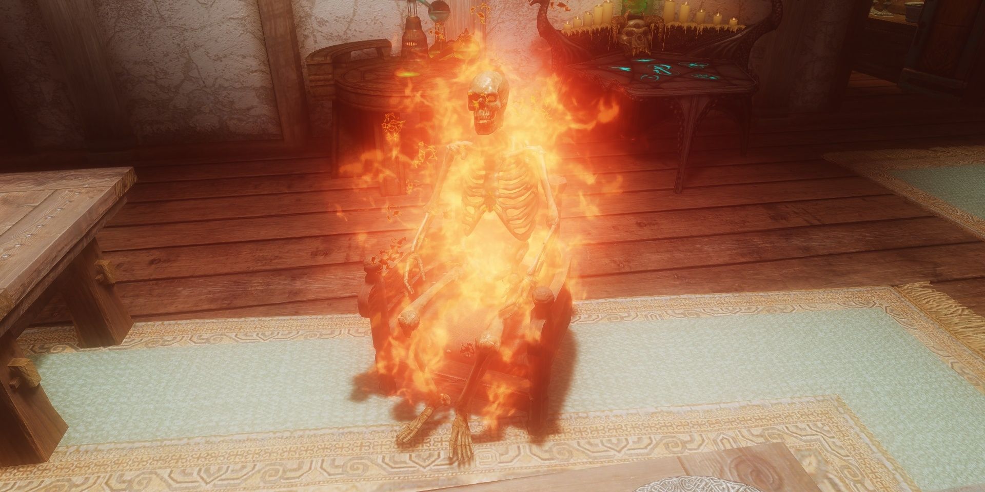 Frozen Electrocuted Combustion Mod For Skyrim Featuring A Skeleton On Fire