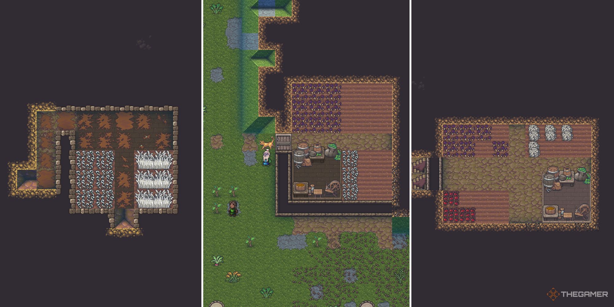 Dwarf Fortress Split Image of Different Farms