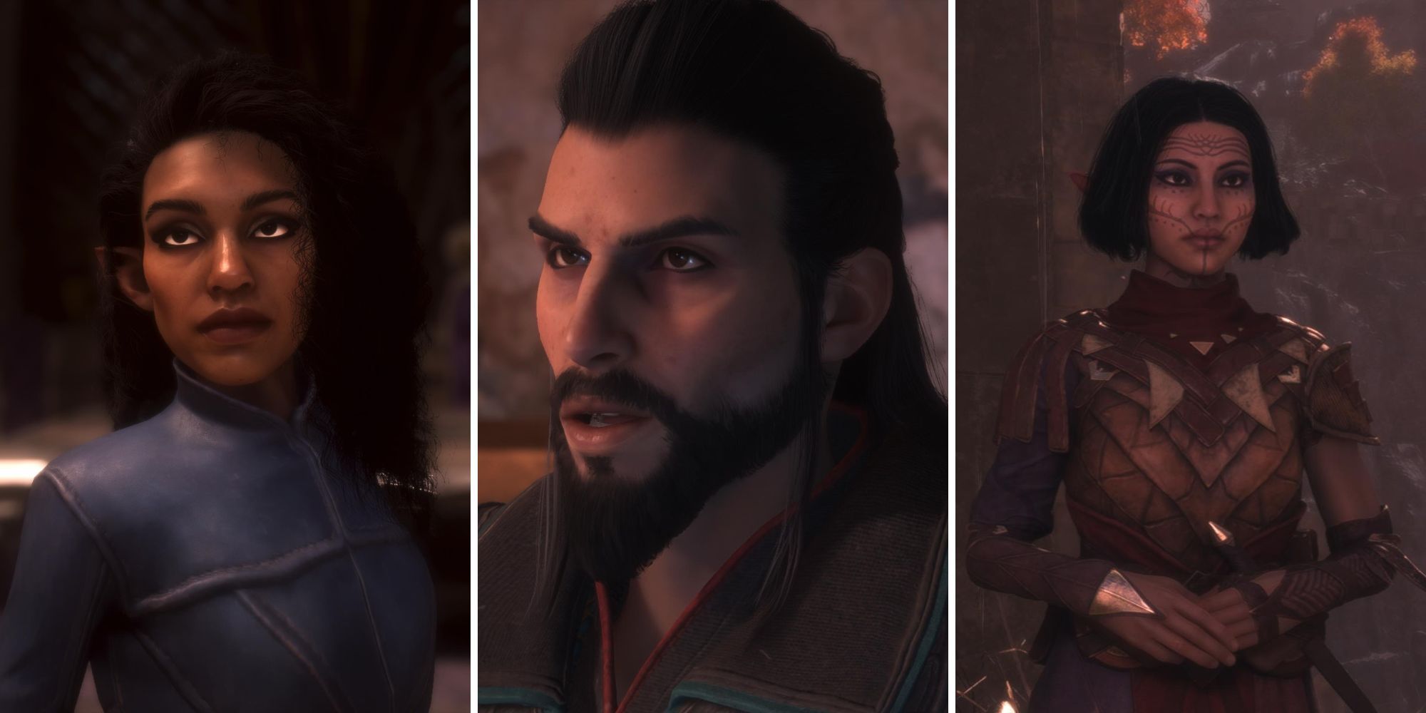 A grid of three of the NPCs in Dragon Age: The Veilguard