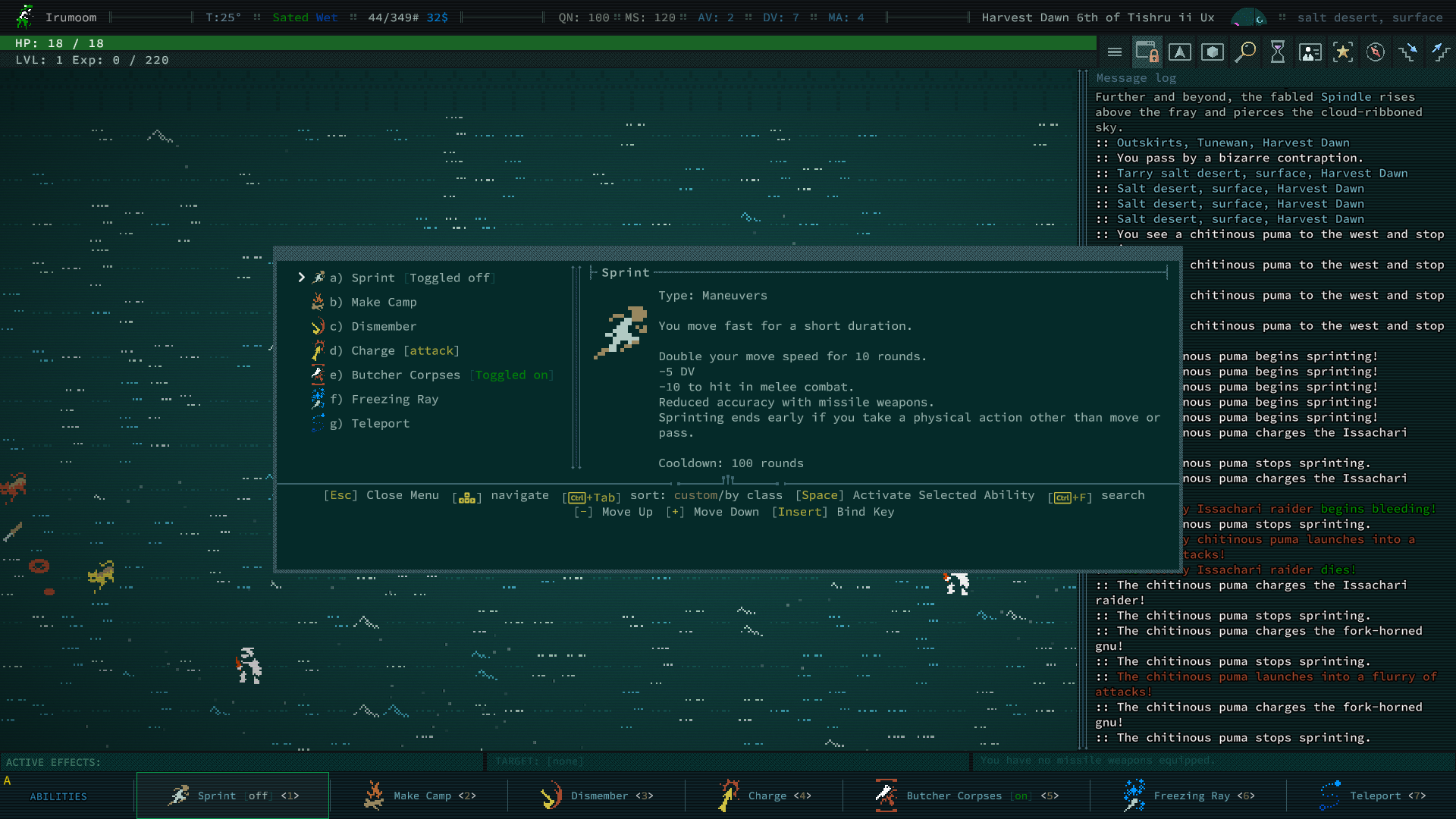 The Sprint ability in Caves of Qud