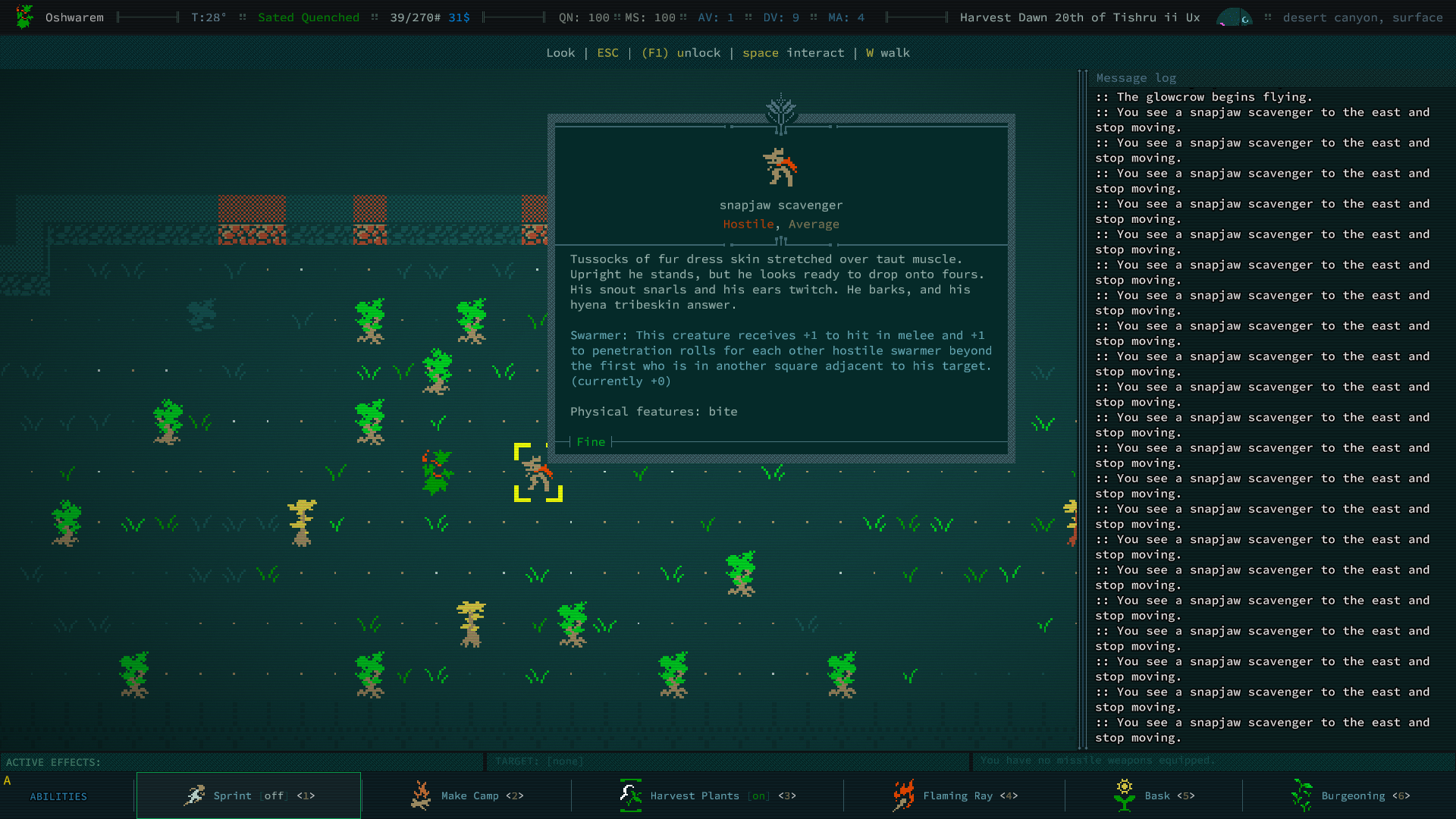 A Snapjaw Scavenger in Caves of Qud