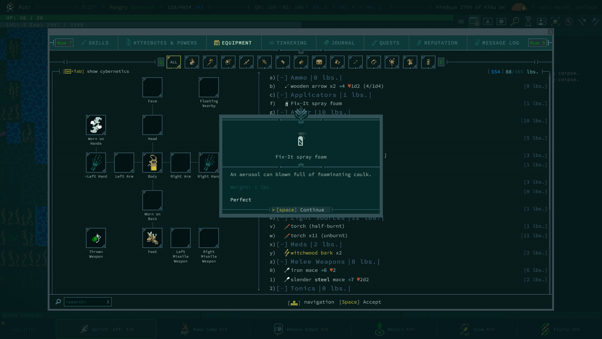 Weird Artifact identified as Fix It Spray Foam in Caves of Qud 