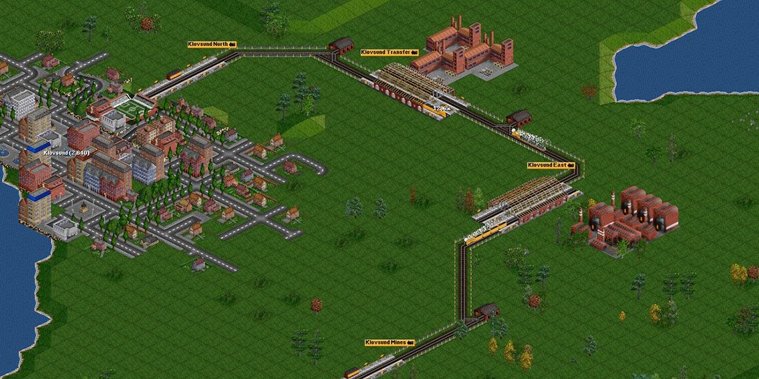 Transport Tycoon's isometric view offers a glimpse of a large city's transit systems.