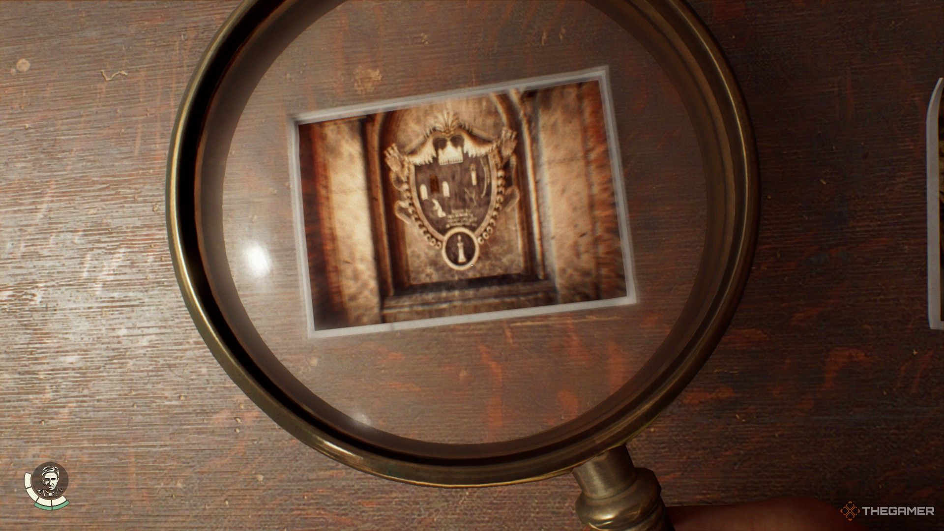 a photo of the strange inscription from the vatican, viewed through a magnifying glass, in indiana jones and the great circle.