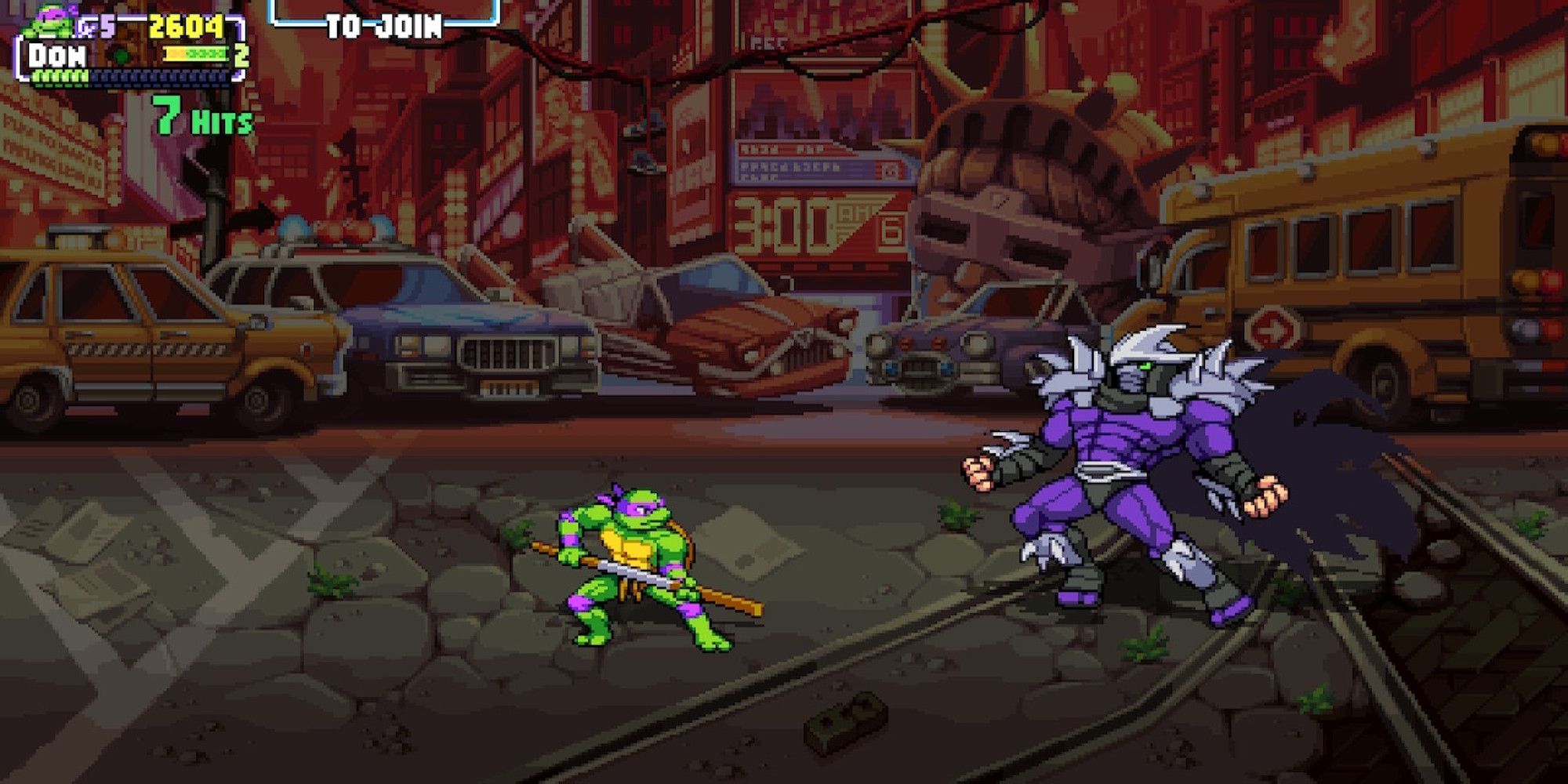 Fighting a boss in Teenage Mutant Ninja Turtles Shredder's Revenge