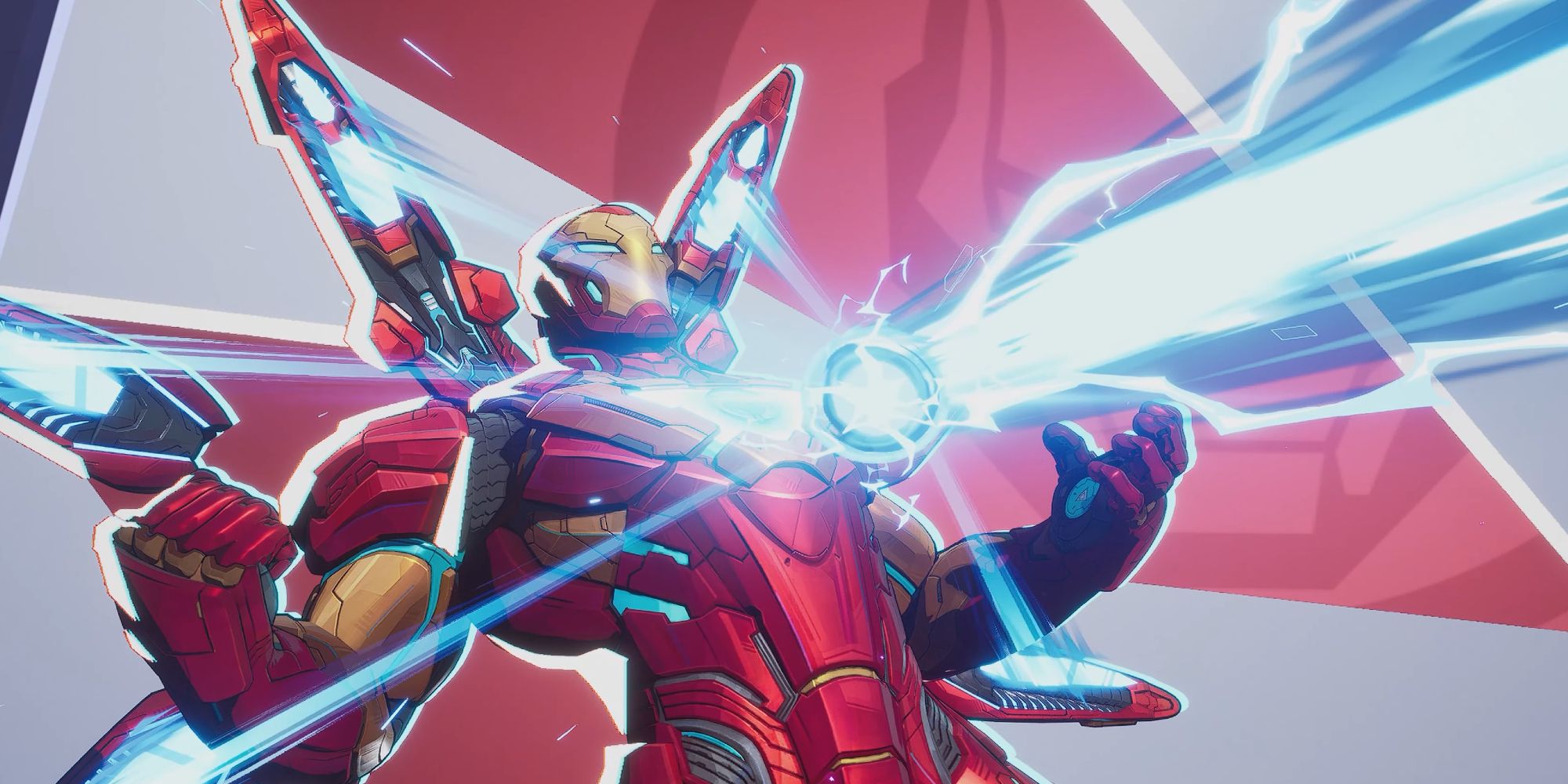 Iron Man unleashing a unibeam in Marvel Rivals