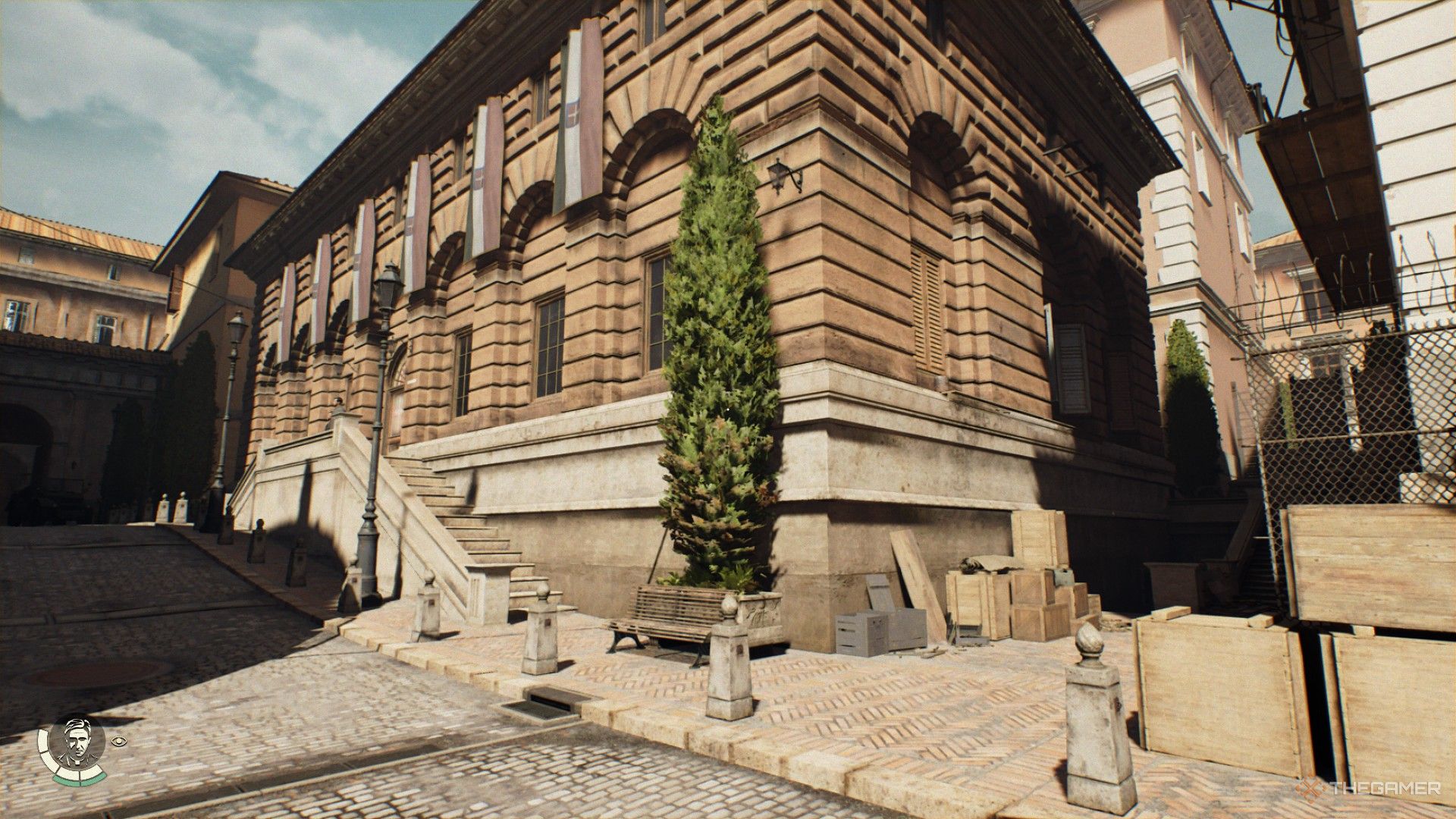 the side of the vatican post office with the cellar entrance in indiana jones and the great circle.