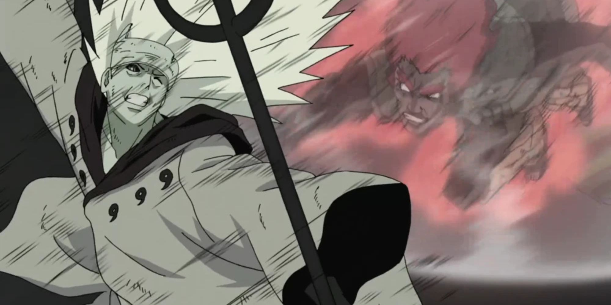 Eight Gates Might Guy attacks Madara.