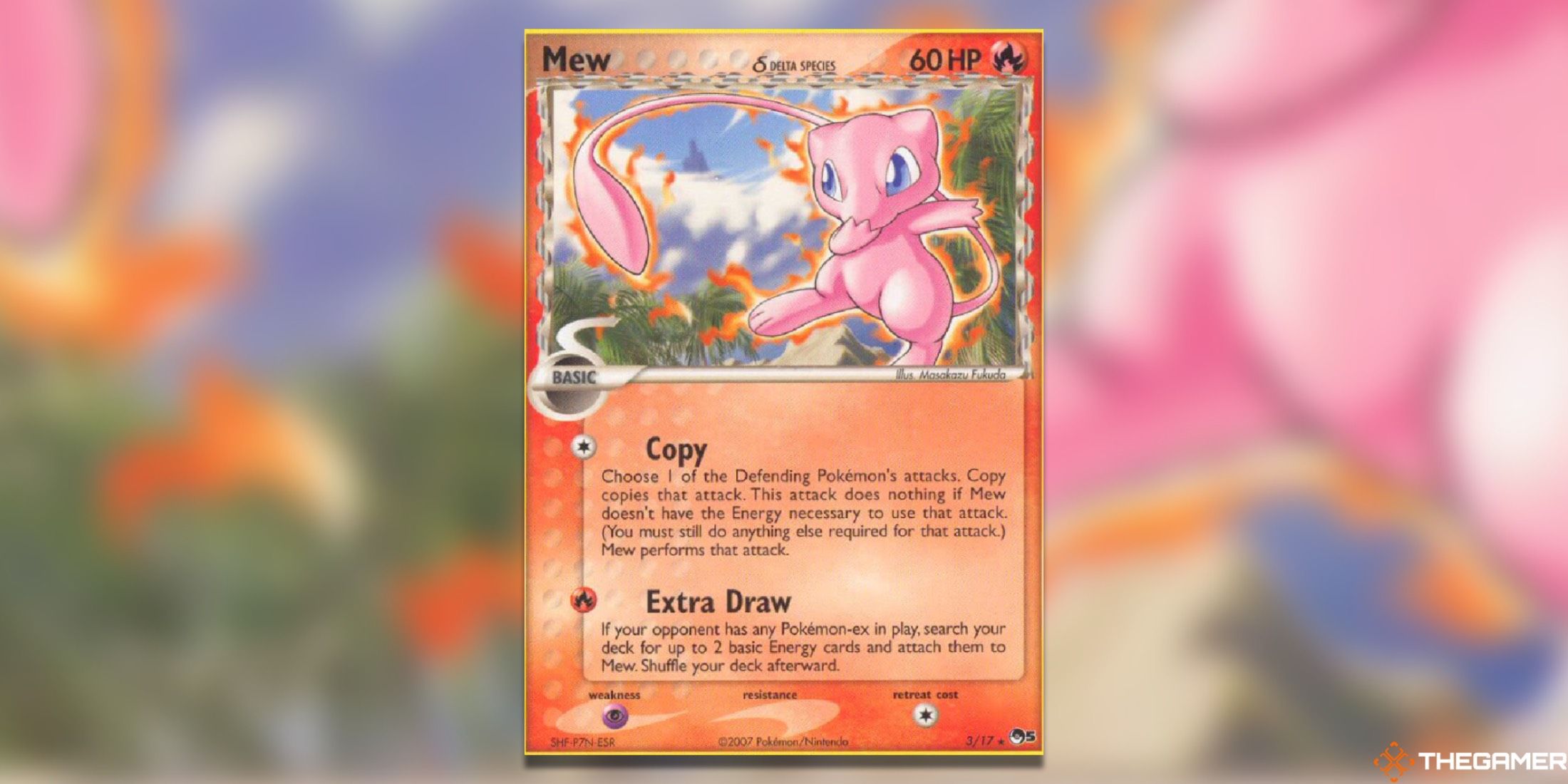 The Delta Species Mew from Pop Series 5 in the Pokemon TCG.