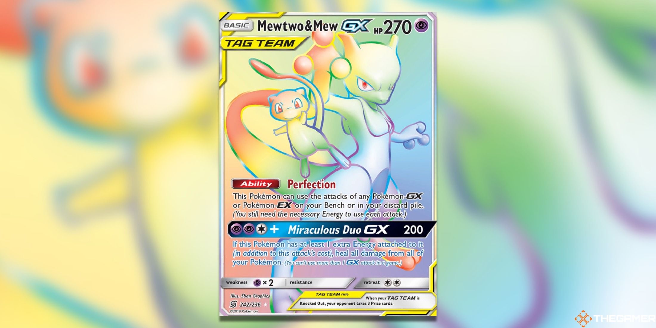 The Mewtwo & Mew GX Secret Rare from Unified Minds in the Pokemon TCG.