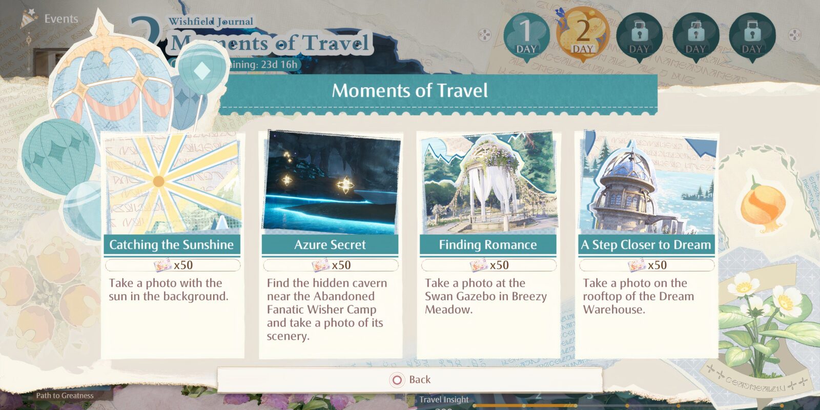 Wishfield Journal Event Day 2 Guide (Moments of Travel)