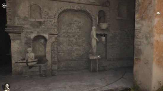 Two statues on a fountain puzzle in Indiana Jones and the Great Circle.