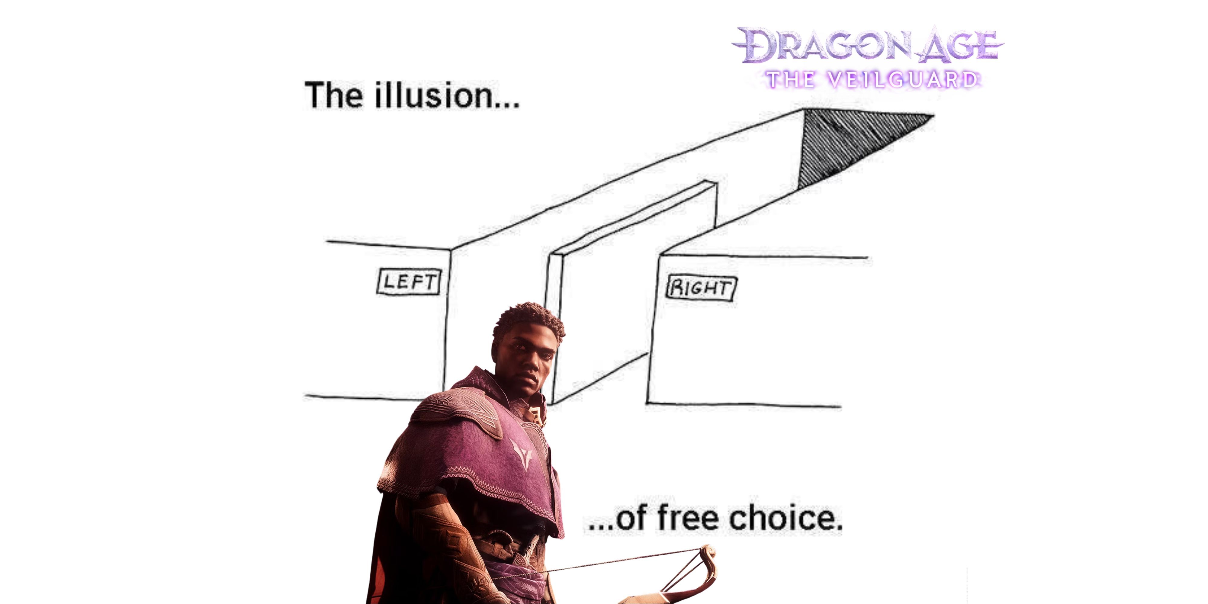 Illusion of Free Choice meme with Dragon Age Rook