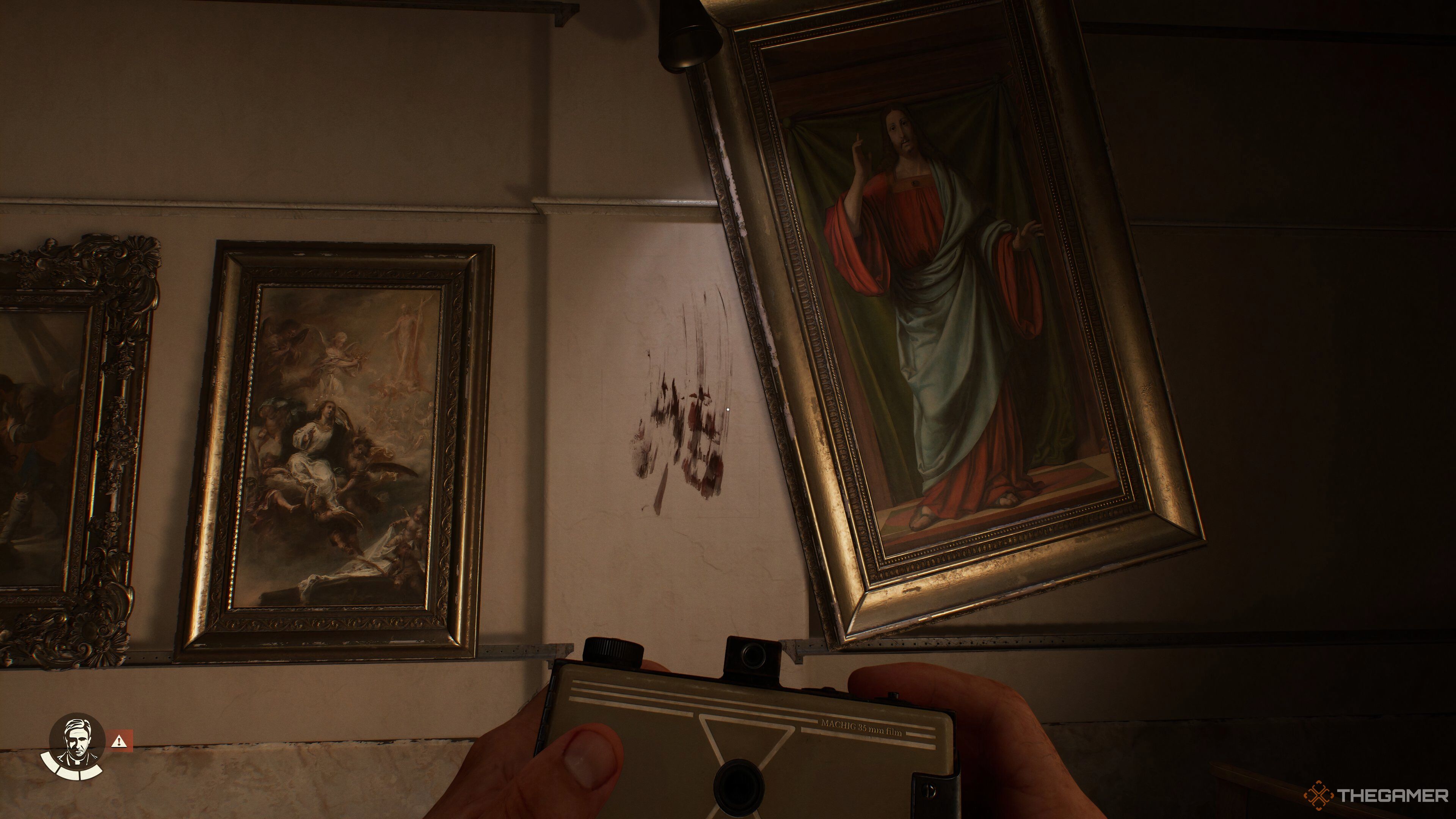 Some blood next to a painting in Indiana Jones and the Great Circle.