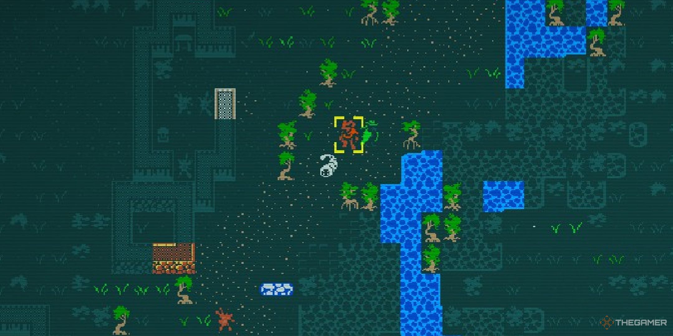 A player standing near a bloody Mamon.