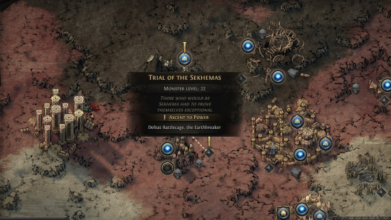 a tooltip showing the location of the trial of sekhemas side quest