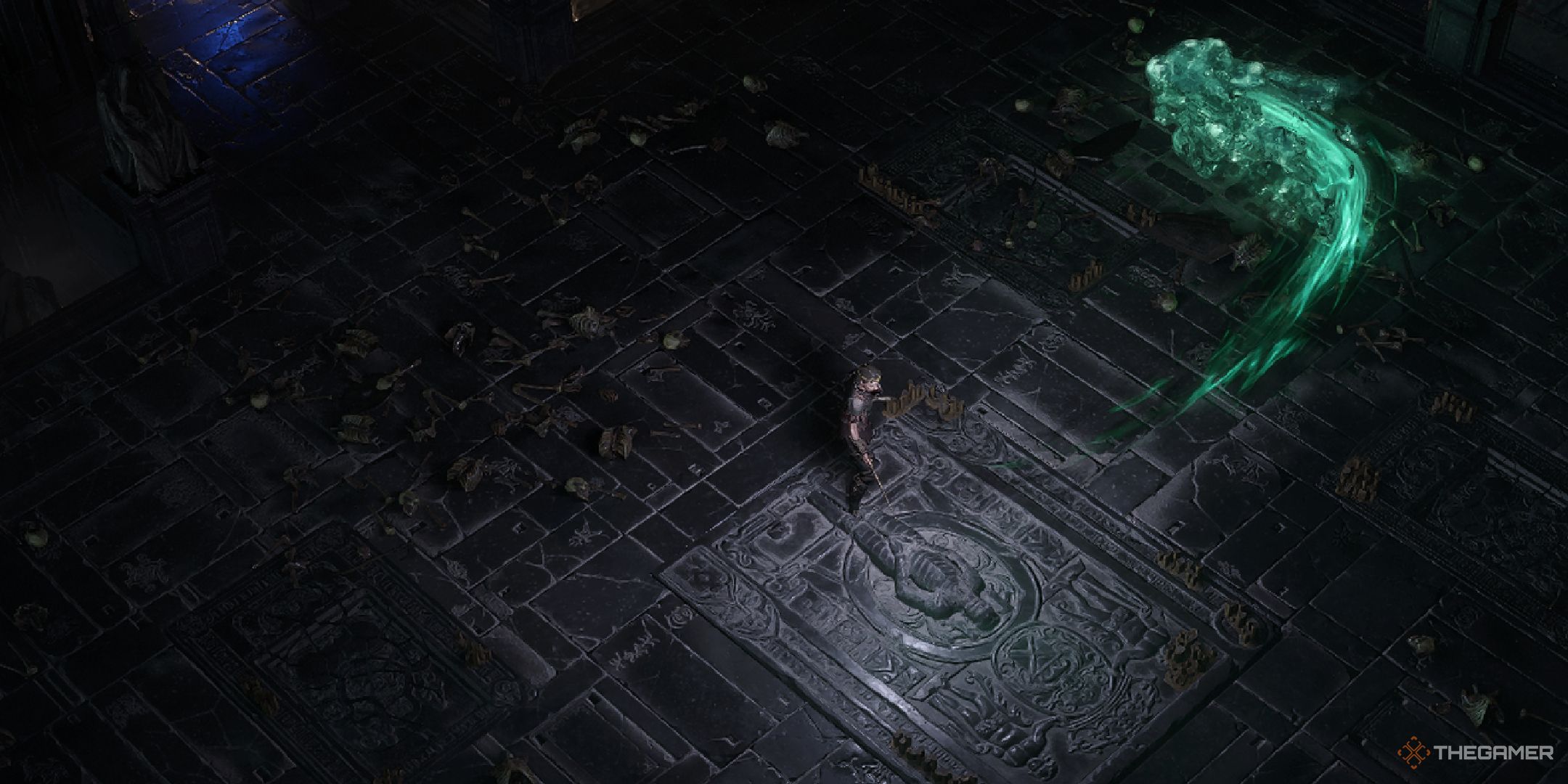 A player in Draven's tomb looking at his spirit.