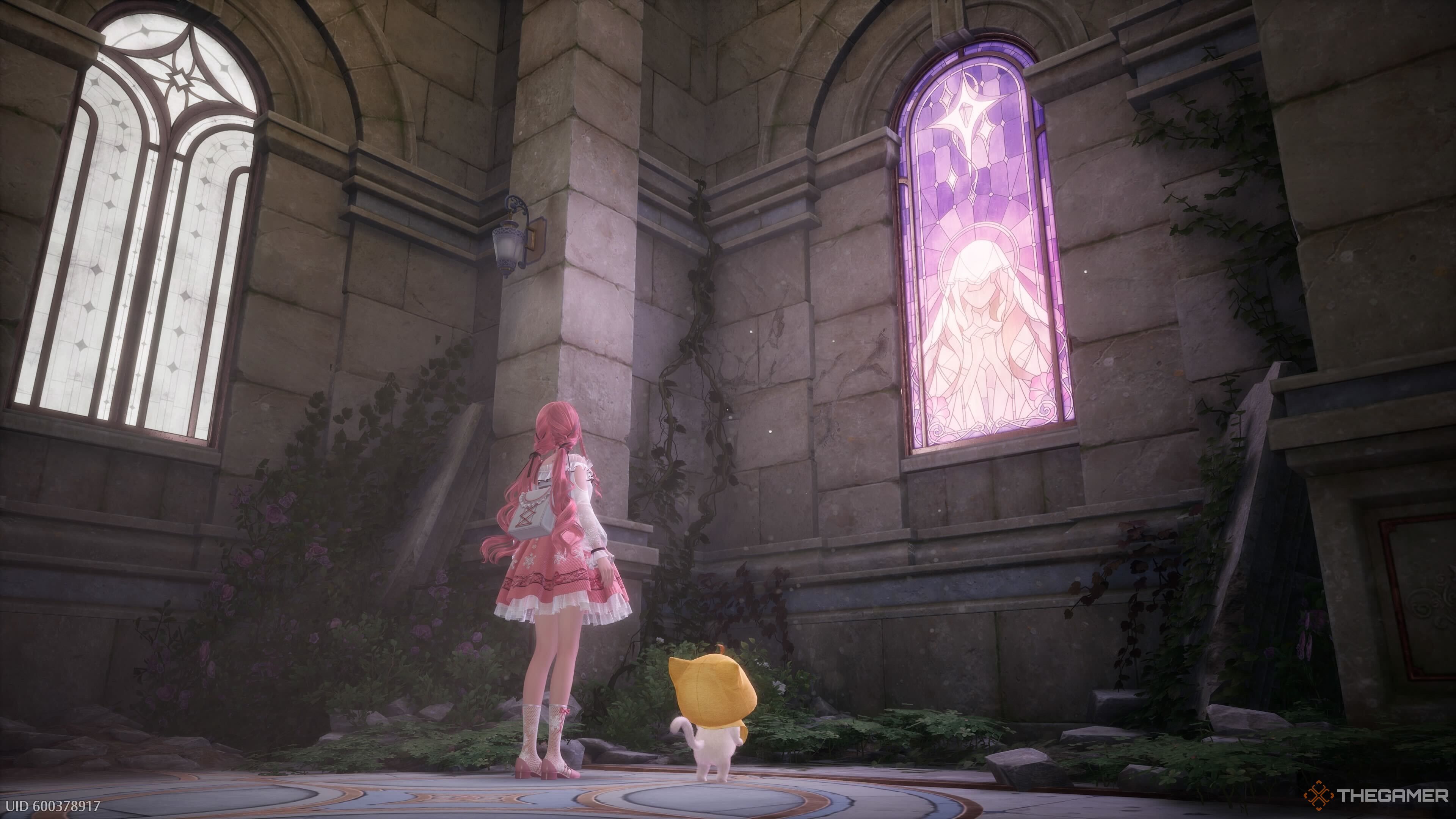 Nikki and Momo at the window in the ruins that starts the Resonance in Infinity Nikki.