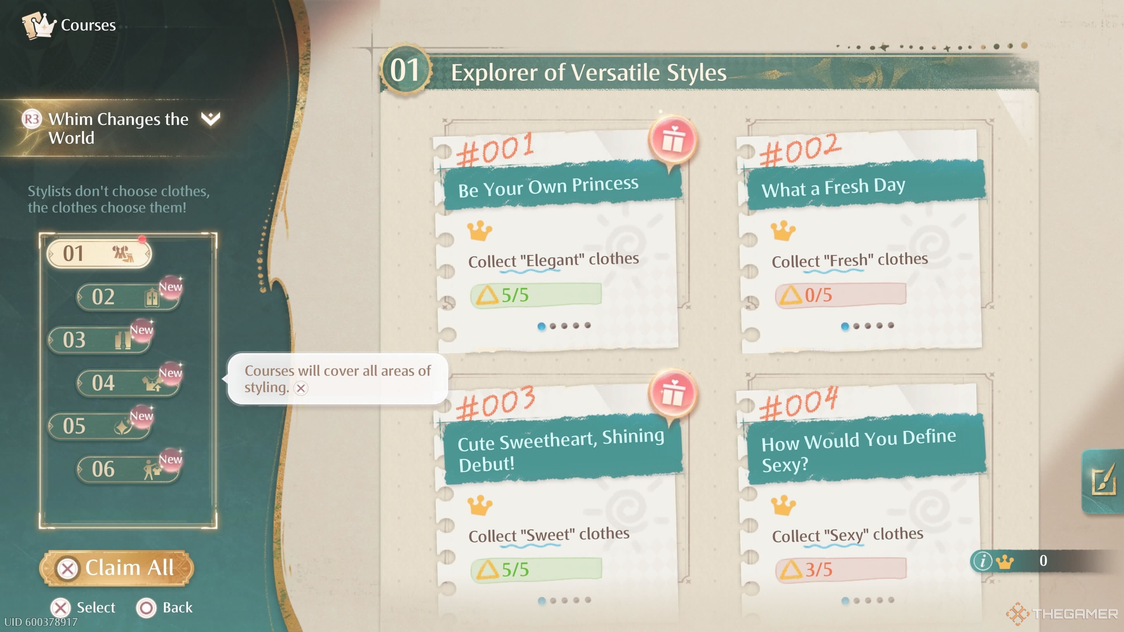 The Whim Changes the World courses overview in Infinity Nikki.