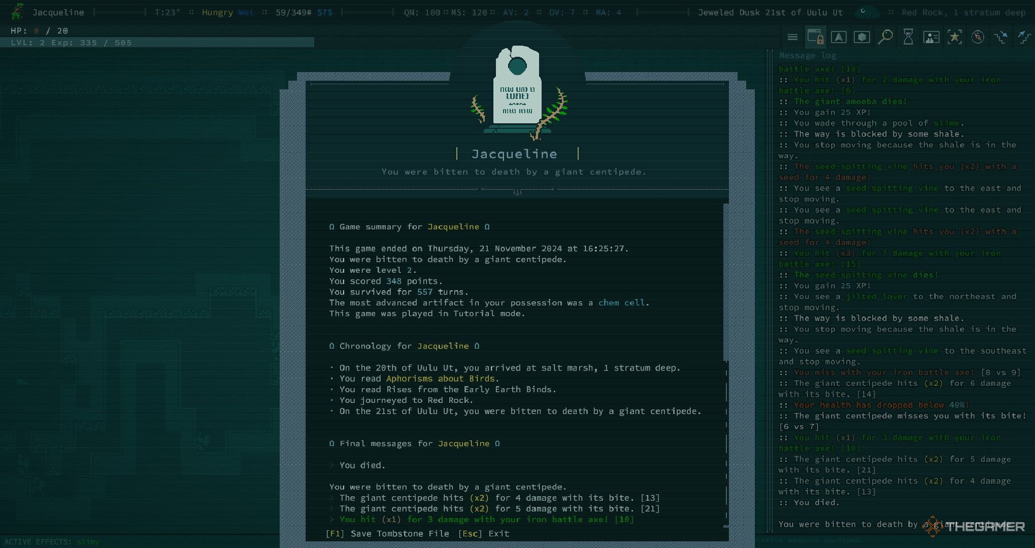 A player dying in Caves of Qud.