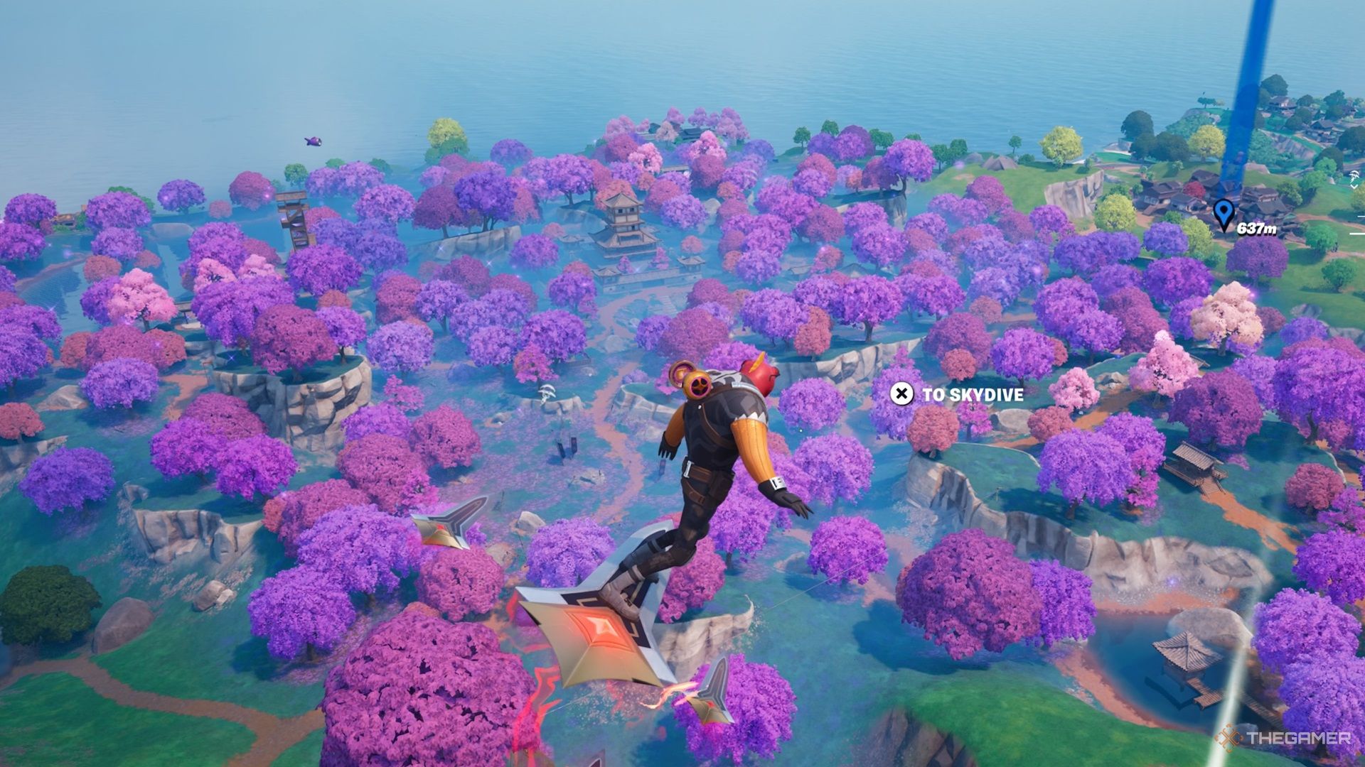 Player landing at Nightshift Forest in Fortnite Chapter 6 Season 1.