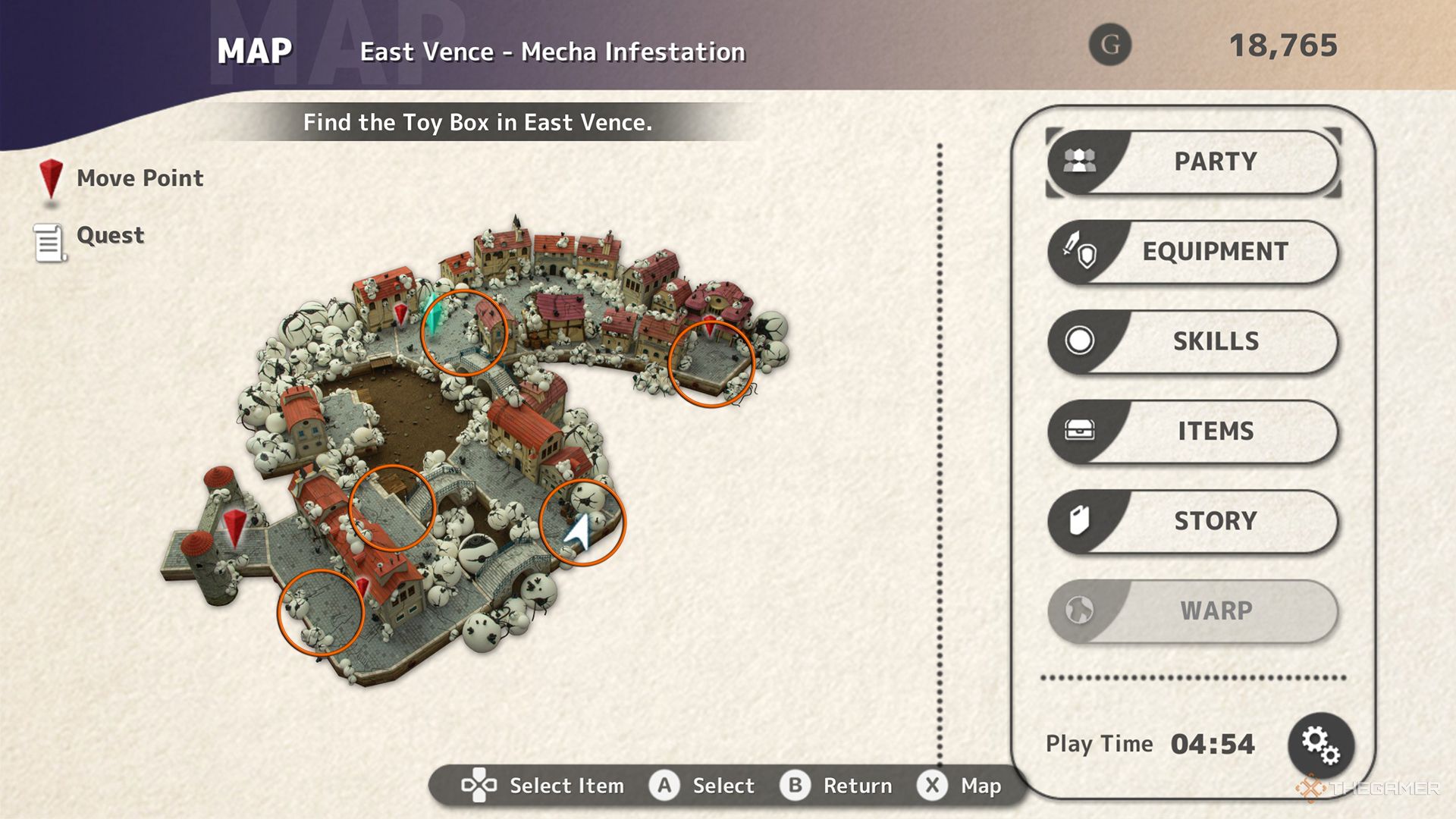 A map of East Vence with the locations of the five Mechteria Samples circled in orange.