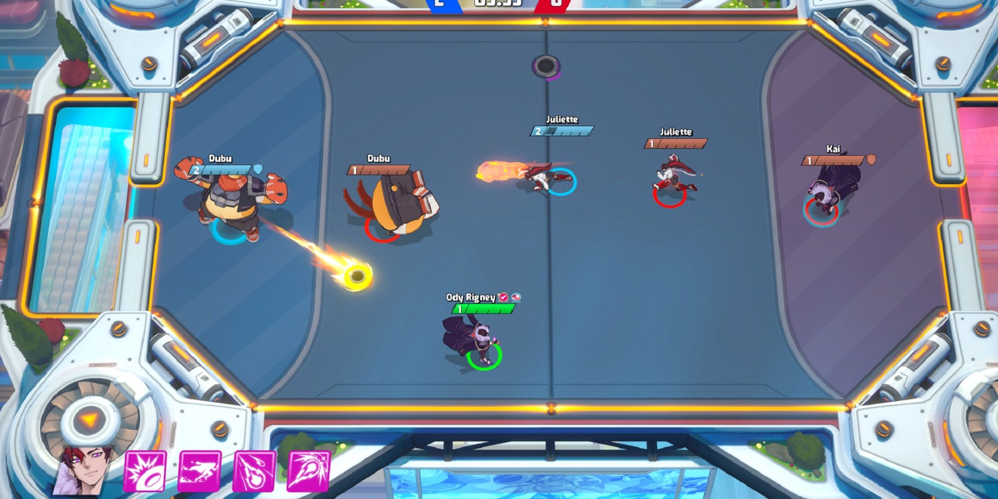 Omega Strikers screenshot of a competative game in progress.