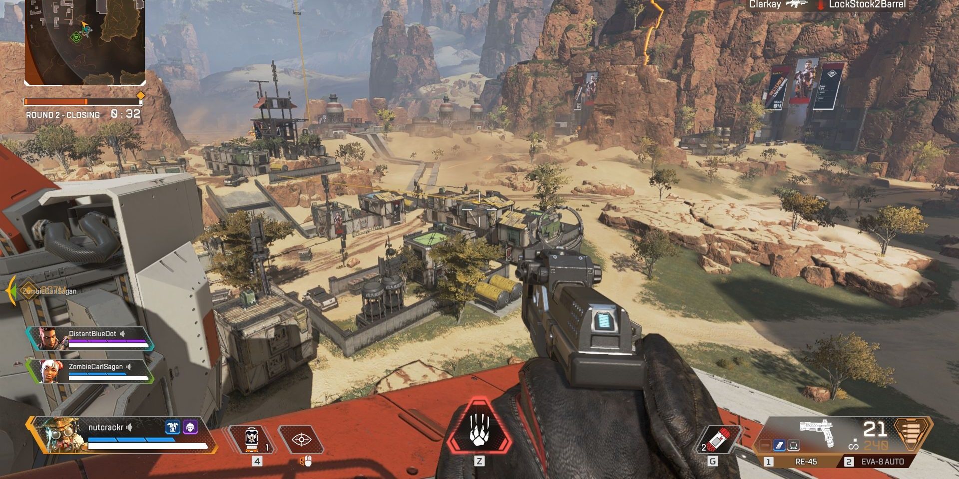 A screenshot showing the player holding a handgun in Apex Legends.