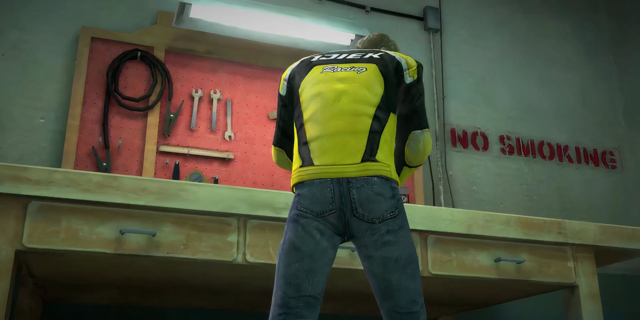 Chuck Greene building a Combo Weapon in Dead Rising 2.