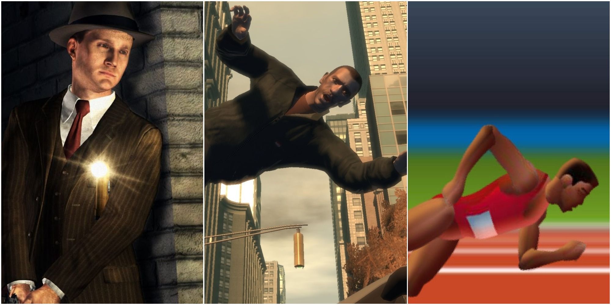 Cole Phelps in L.A. Noire, Niko Bellic in GTA 4 and QWOP split feature image