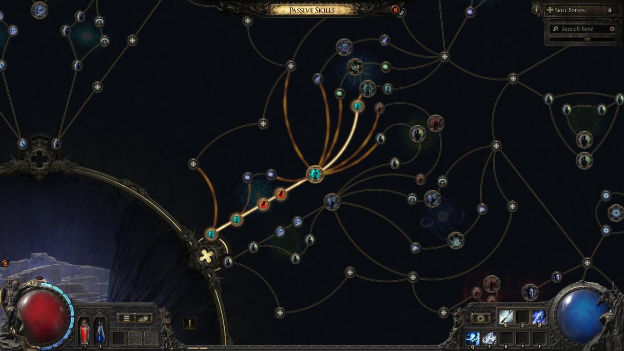 A very small portion of the daunting passive skill tree in Path of Exile 2.