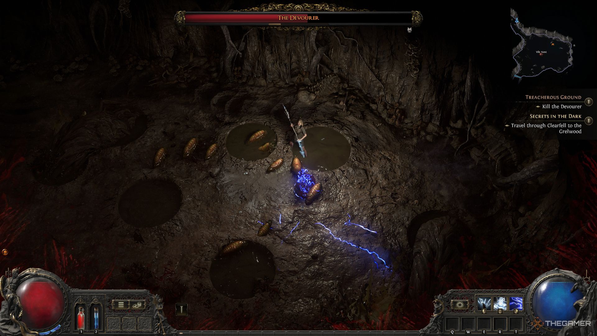 A player fighting bug adds from the Devourer.