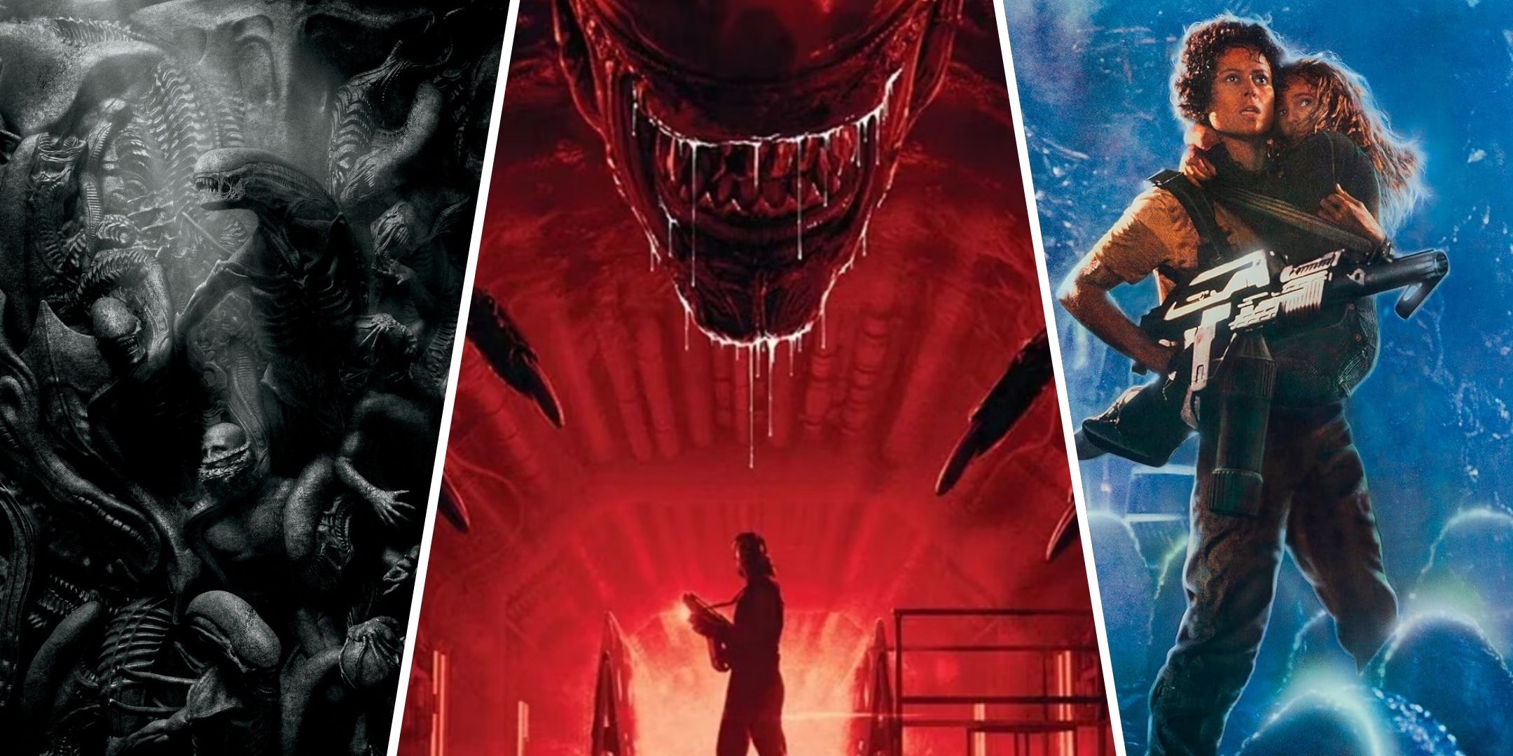 Alien Every Mainline Movie, Ranked New Feature Image With Posters Of Alien Covenant, Alien Romulus, And Aliens (1986)-1