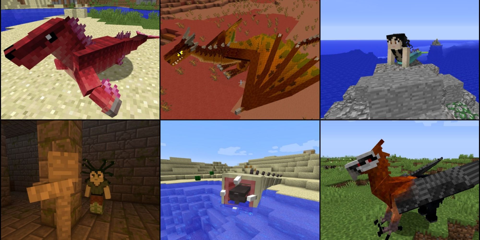 Minecraft collage of dragons.