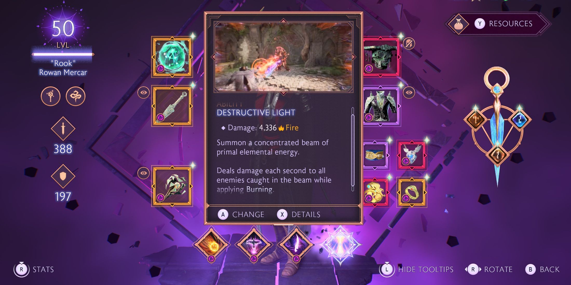 An image of the Destructive Light skill in the character menu on Dragon Age: The Veilguard 