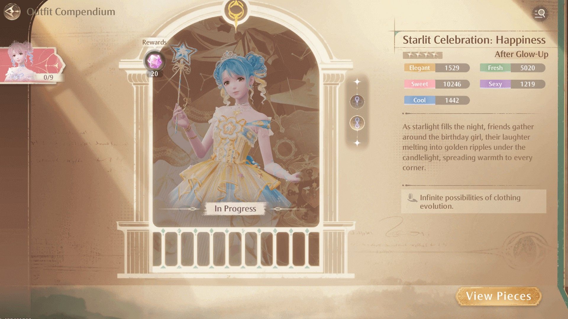 Evolving the Starlit Celebration Birthday Outfit in Infinity Nikki