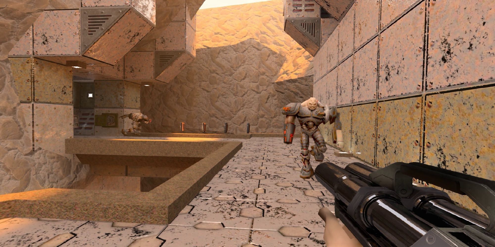 Quake 2 screenshot of player aiming at enemy.