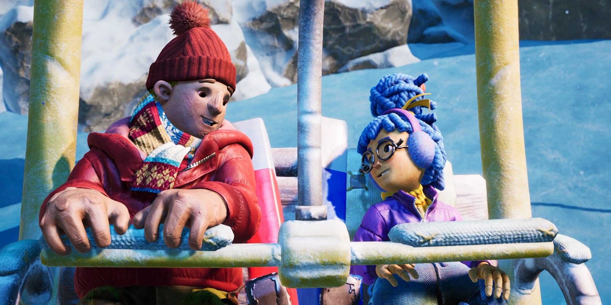 It takes two characters on ski lift.